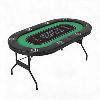 8 Player Poker Table Foldable, Texas Holdem Table with Deepen Cup Holders & Padded Rails,No Assembly