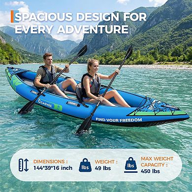 2 Person Gradient Sky Blue Heavy Duty Plastic Inflatable Tandem Kayak with Full Accessories