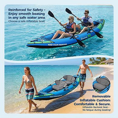 2 Person Gradient Sky Blue Heavy Duty Plastic Inflatable Tandem Kayak with Full Accessories