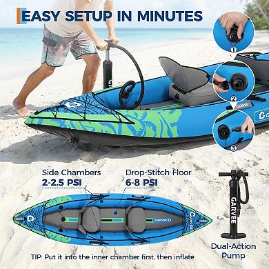 2 Person Gradient Sky Blue Heavy Duty Plastic Inflatable Tandem Kayak with Full Accessories