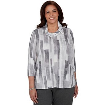 Plus Size Alfred Dunner Textured Brushstroke Mock Neck Top