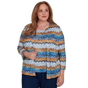 Plus Size Alfred Dunner Tuscany Spacedye Stripe Two-in-One Top with Necklace