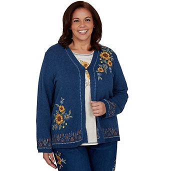 Plus Size Alfred Dunner Embroidered Open Cardigan Sweater