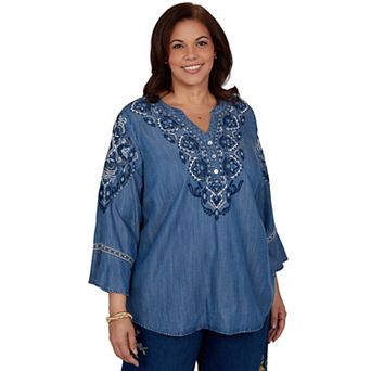 Plus Size Alfred Dunner Embroidered Henley Top