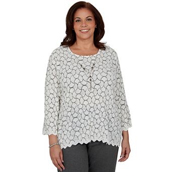Plus Size Alfred Dunner Geo Lace Top with Necklace