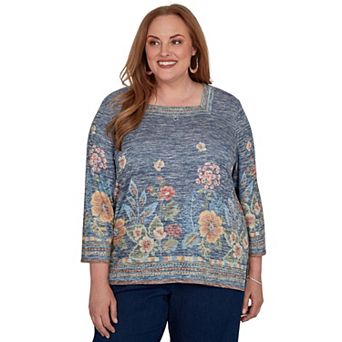 Plus Size Alfred Dunner Tuscany Floral Border Brushed Knit Top