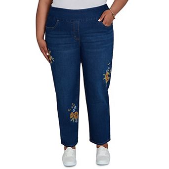 Plus Size Alfred Dunner Tuscany Sunflower Embroidered Ankle Jeans