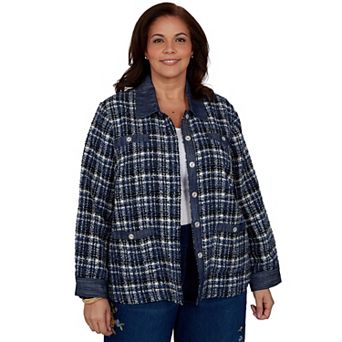 Plus Size Alfred Dunner Denim Trim Plaid Eyelash Jacket