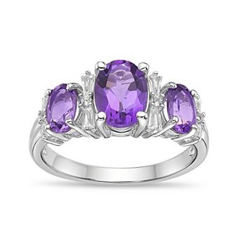 Gemminded Sterling Silver Amethyst & Lab-Created White Sapphire 3-Stone Ring