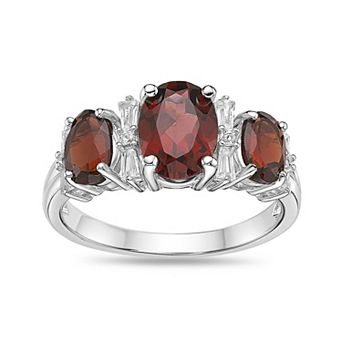 Gemminded Sterling Silver Gemstone & Lab-Created White Sapphire 3-Stone Ring