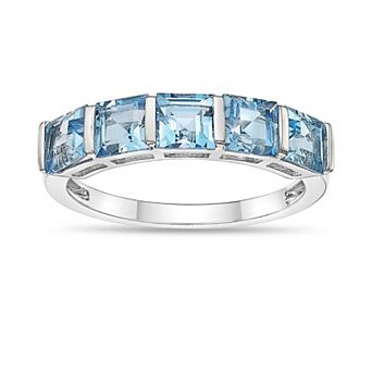 Gemminded Sterling Silver Blue Topaz Square Prong Ring