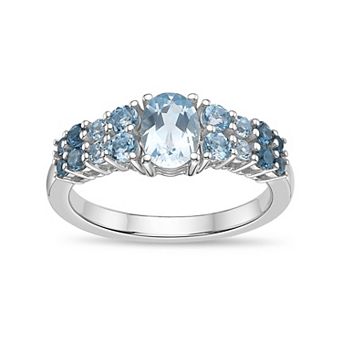 Gemminded Sterling Silver Polished Oval & Round Blue Topaz Prong Set Ring