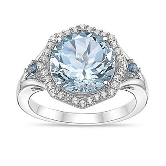 Gemminded Sterling Silver Blue Topaz & Lab-Created White Sapphire Round Ring