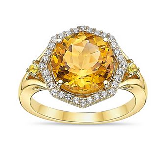 Gemminded 18k Gold Over Sterling Silver Split Shank Round Citrine, Lab-Created White Sapphire & Peridot Ring