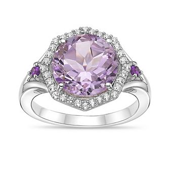 Gemminded Sterling Silver Split Shank Round Amethyst & Lab-Created White Sapphire Ring