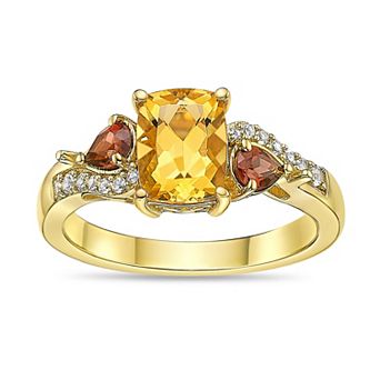 Gemminded 18k Gold Over Sterling Silver Cushion Cut Citrine, Pear Cut Garnet & Lab-Created White Sapphire Ring