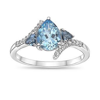 Gemminded Sterling Silver Blue Topaz & Lab-Created White Sapphire Bypass Ring