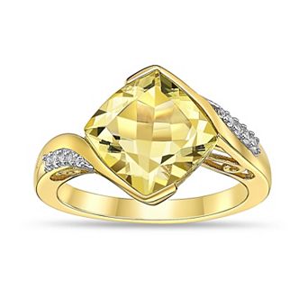 Gemminded 18k Gold Over Sterling Silver Lab-Created White Sapphire & Lemon Quartz Ring