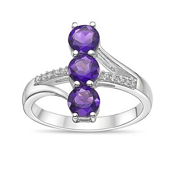 Gemminded Sterling Silver Split Shank Round Amethyst & Lab-Created White Sapphire Ring