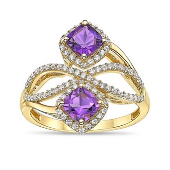 Gemminded 18k Gold Over Sterling Silver Crisscross Amethyst & White Zircon Ring