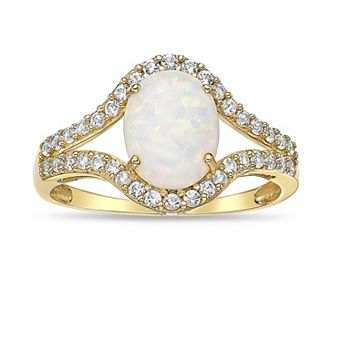 Gemminded 18k Gold Over Sterling Silver Lab-Created Opal & Lab-Created White Sapphire Ring