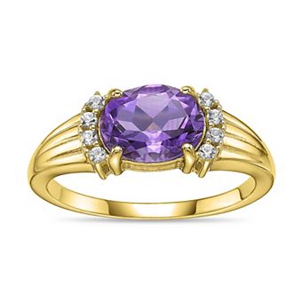 Gemminded 18k Gold Over Sterling Silver Oval Amethyst & Lab-Created White Sapphire Ring