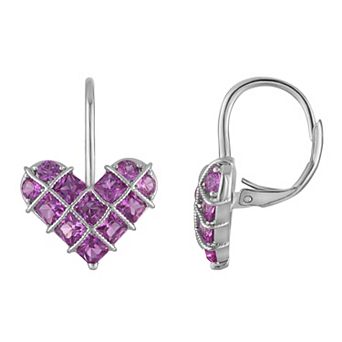 Ivy Sharpe Lab-Created Pink Sapphire Heart Leverback Earrings