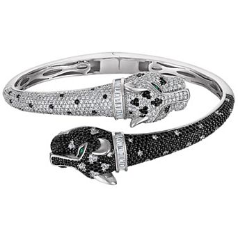 Ivy Sharpe Silver Tone Lab-Created White Sapphire Panther Bangle Bracelet