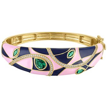 Ivy Sharpe 14k Gold Plated Round Cubic Zirconia Prong Bangle Bracelet