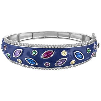 Ivy Sharpe Silver Tone Bezel Set Marquise Cubic Zirconia Bangle Bracelet