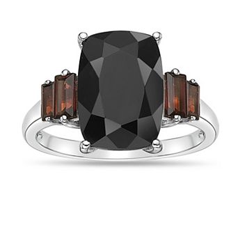 Gemminded Sterling Silver Cushion-Cut Onyx & Garnet Baguette 5-Stone Ring