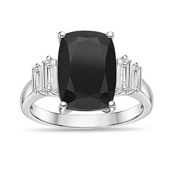 Gemminded Sterling Silver Cushion-Cut Onyx & White Sapphire Baguette 5-Stone Ring