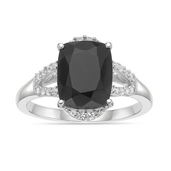 Gemminded Sterling Silver Cushion-Cut Onyx & Lab-Created White Sapphire Split Shank Ring
