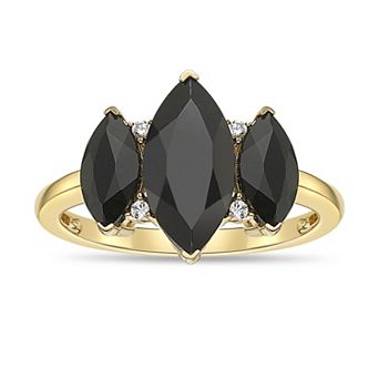 Gemminded 18k Gold Over Silver Marquise Onyx & Lab-Created White Sapphire 3-Stone Ring