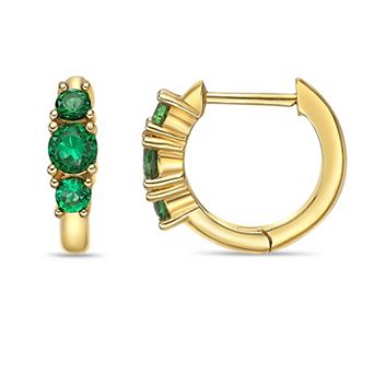 Gemminded 18k Gold Over Silver Round Lab-Created Emerald Click-It Earrings