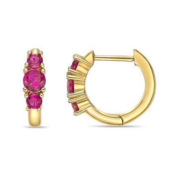 Gemminded Lab-Created Gemstone 3-Stone Huggie Hoop Earrings