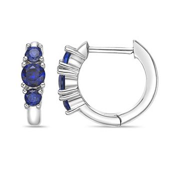 Gemminded Lab-Created Gemstone 3-Stone Huggie Hoop Earrings