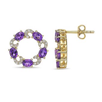 Gemminded 18k Gold Over Silver Oval Amethyst & Lab-Created White Sapphire Open Circle Stud Earrings