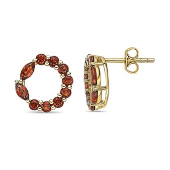 Gemminded 18k Gold Over Silver Marquise Garnet Open Circle Stud Earrings