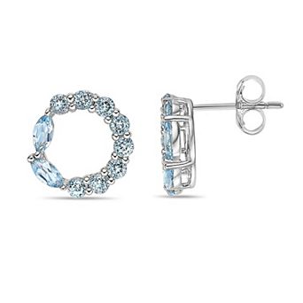 Gemminded Sterling Silver Marquise Blue Topaz Open Circle Stud Earrings