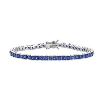 Gemminded Sterling Silver Lab-Created Sapphire Square Tennis Bracelet