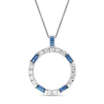 Gemminded Sterling Silver 1/4 Carat T.W. Diamond & Sapphire Baguette Open Circle Pendant Necklace