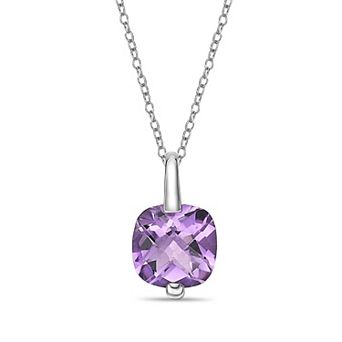 Gemminded Sterling Silver Amethyst Cushion Cut Pendant Necklace