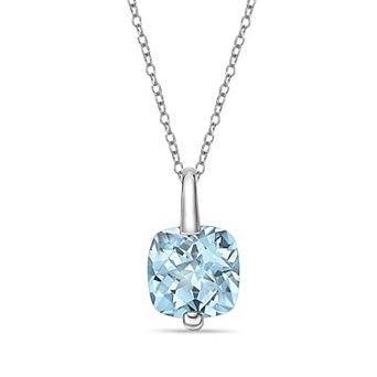 Gemminded Sterling Silver Blue Topaz Cushion Cut Pendant Necklace