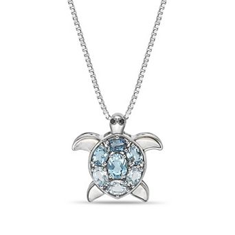 Gemminded Sterling Silver Blue Topaz & Mother-of-Pearl Turtle Pendant Necklace