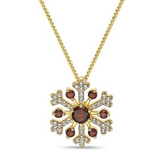 Gemminded 18k Gold Over Silver Garnet & Lab-Created White Sapphire Snowflake Pendant Necklace