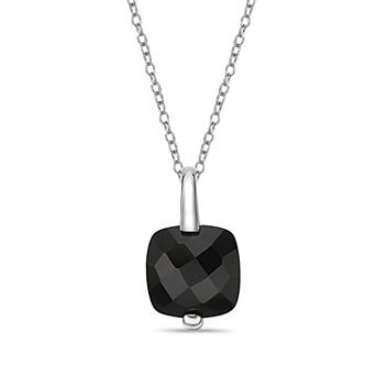 Gemminded Sterling Silver Cushion Cut Onyx Pendant Necklace