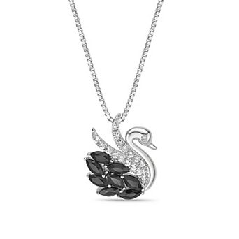 Gemminded Sterling Silver Onyx & Lab-Created White Sapphire Swan Pendant Necklace