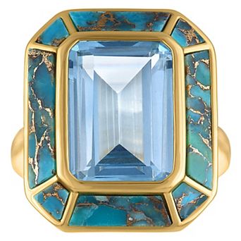 Designs by Gioelli 14k Gold Over Sterling Silver Turquoise & Gemstone Bezel Set Ring