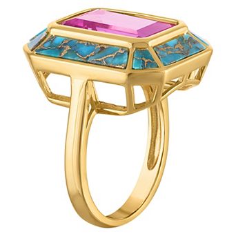 Designs by Gioelli 14k Gold Over Sterling Silver Turquoise & Gemstone Bezel Set Ring